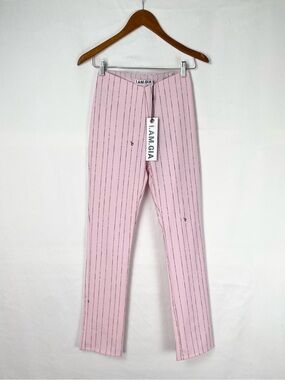 New I.AM.GIA Dominique Pinstripe‎ Logo Pant Pink Size xs High Rise
